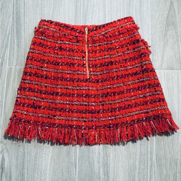 RAMY BROOK***Karey Fringe Red Tweed Mini Skirt***Small $395 - Picture 2 of 6